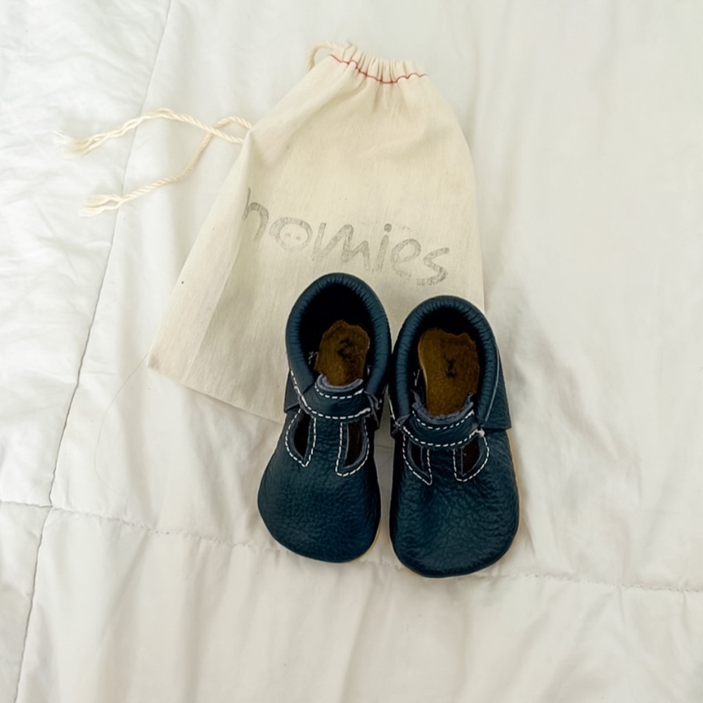 Navy T-Strap Mary Jane Leather Moccasins | Nomies | size 2